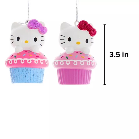 Hello Kitty Cupcakes Christmas Ornaments, Cute Girly Pink & Blue Xmas Cat Decor - Picture 6 of 8